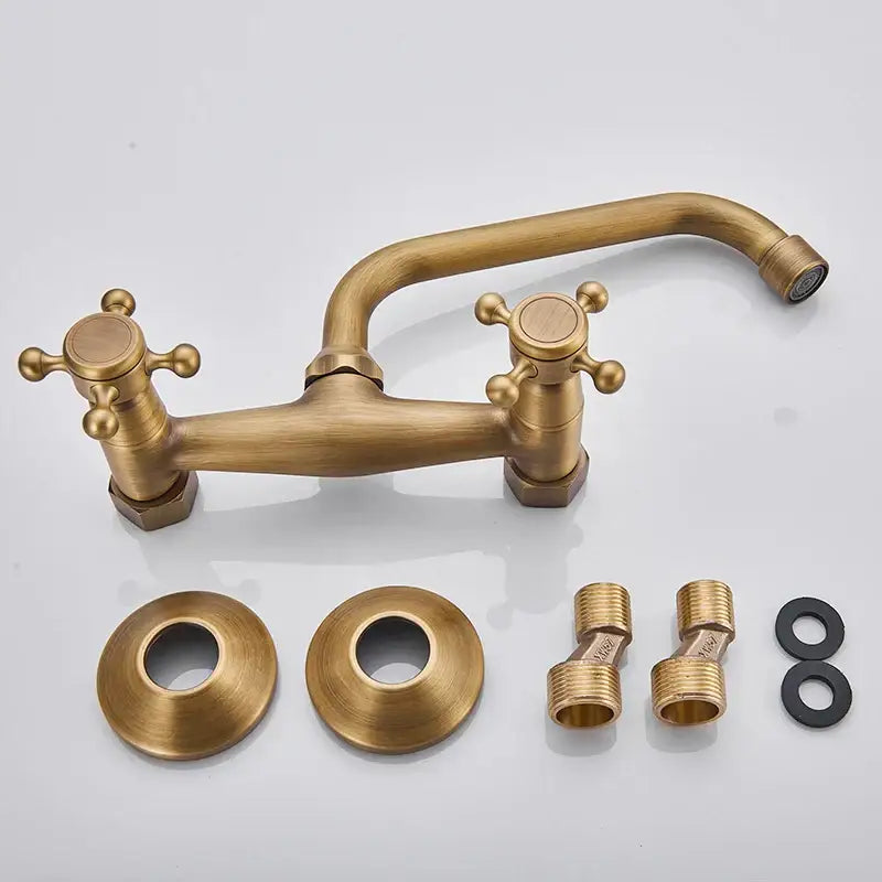 DecorBites™ Antique Brass Kitchen Faucet with Swivel Spout and Dual Handle Mixer