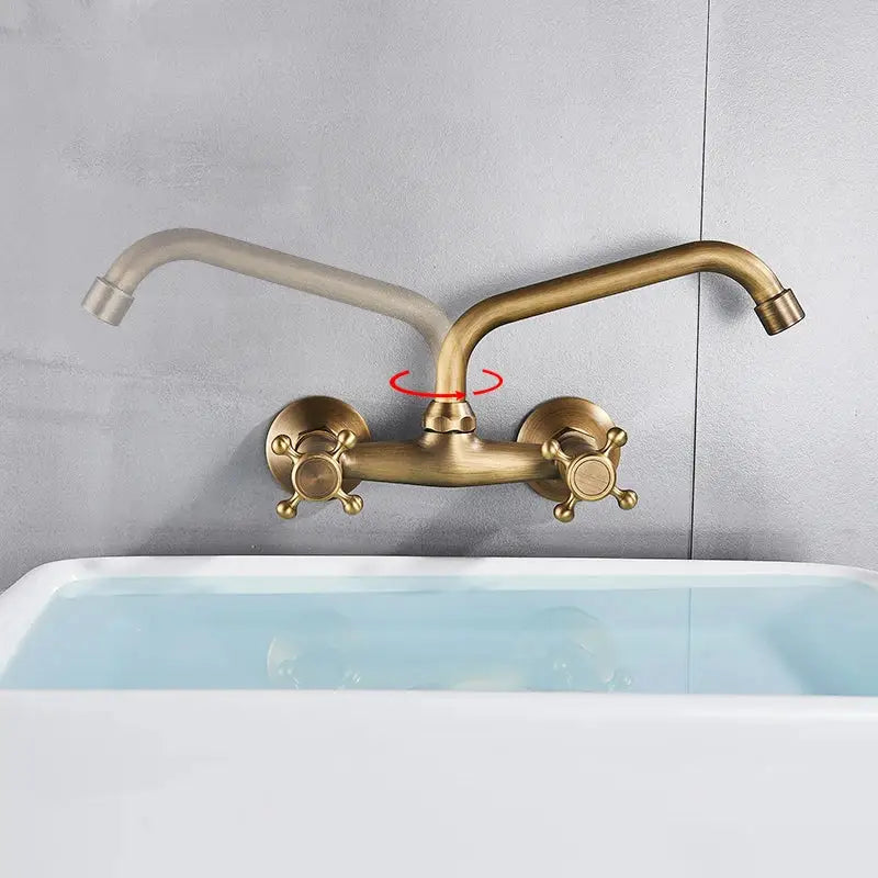 DecorBites™ Antique Brass Kitchen Faucet with Swivel Spout and Dual Handle Mixer