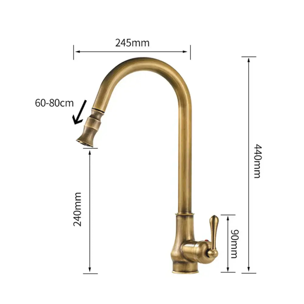 DecorBites™ Antique Brass Kitchen Sink Faucet with Pull Down Swivel Spout