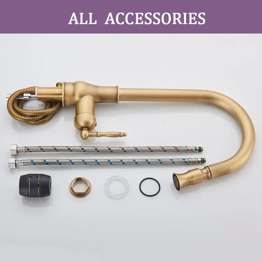 DecorBites™ Antique Brass Kitchen Sink Faucet with Pull Down Swivel Spout