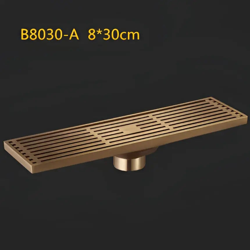 DecorBites™ Antique Brass Linear Shower Floor Drain with Art Carved Cover