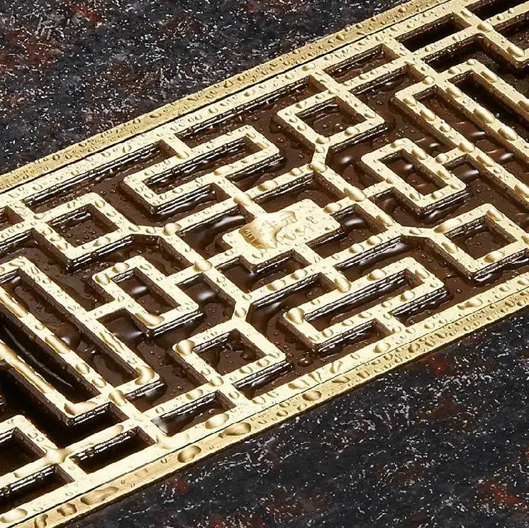 DecorBites™ Antique Brass Linear Shower Floor Drain with Art Carved Cover