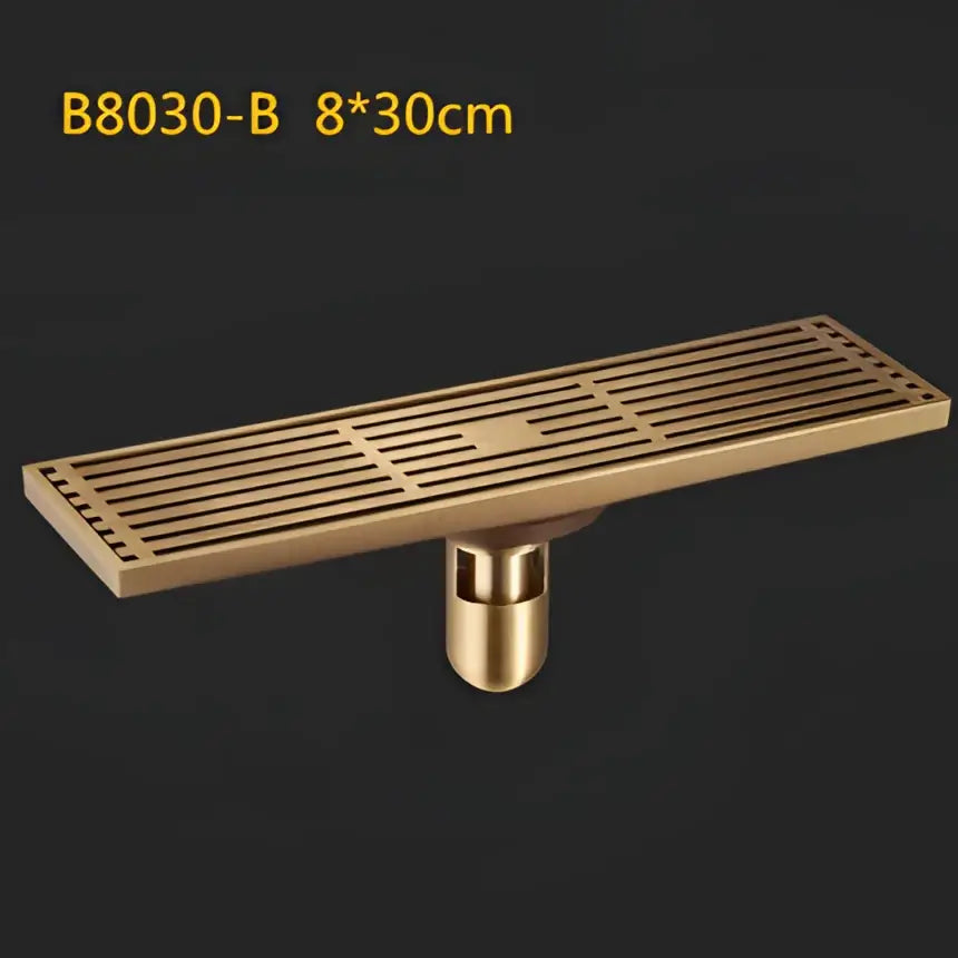 DecorBites™ Antique Brass Linear Shower Floor Drain with Art Carved Cover