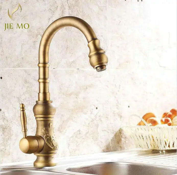 DecorBites™ Antique Brass Porcelain Basin Mixer Hot Cold Tap - 360 Degree Swivel Kitchen Faucet