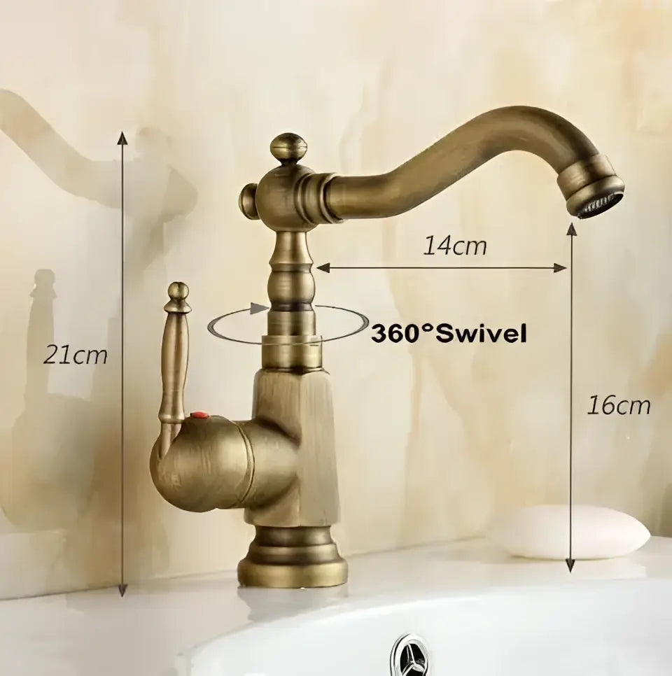 DecorBites™ Antique Brass Porcelain Basin Mixer Hot Cold Tap - 360 Degree Swivel Kitchen Faucet