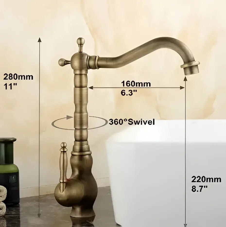 DecorBites™ Antique Brass Porcelain Basin Mixer Hot Cold Tap - 360 Degree Swivel Kitchen Faucet