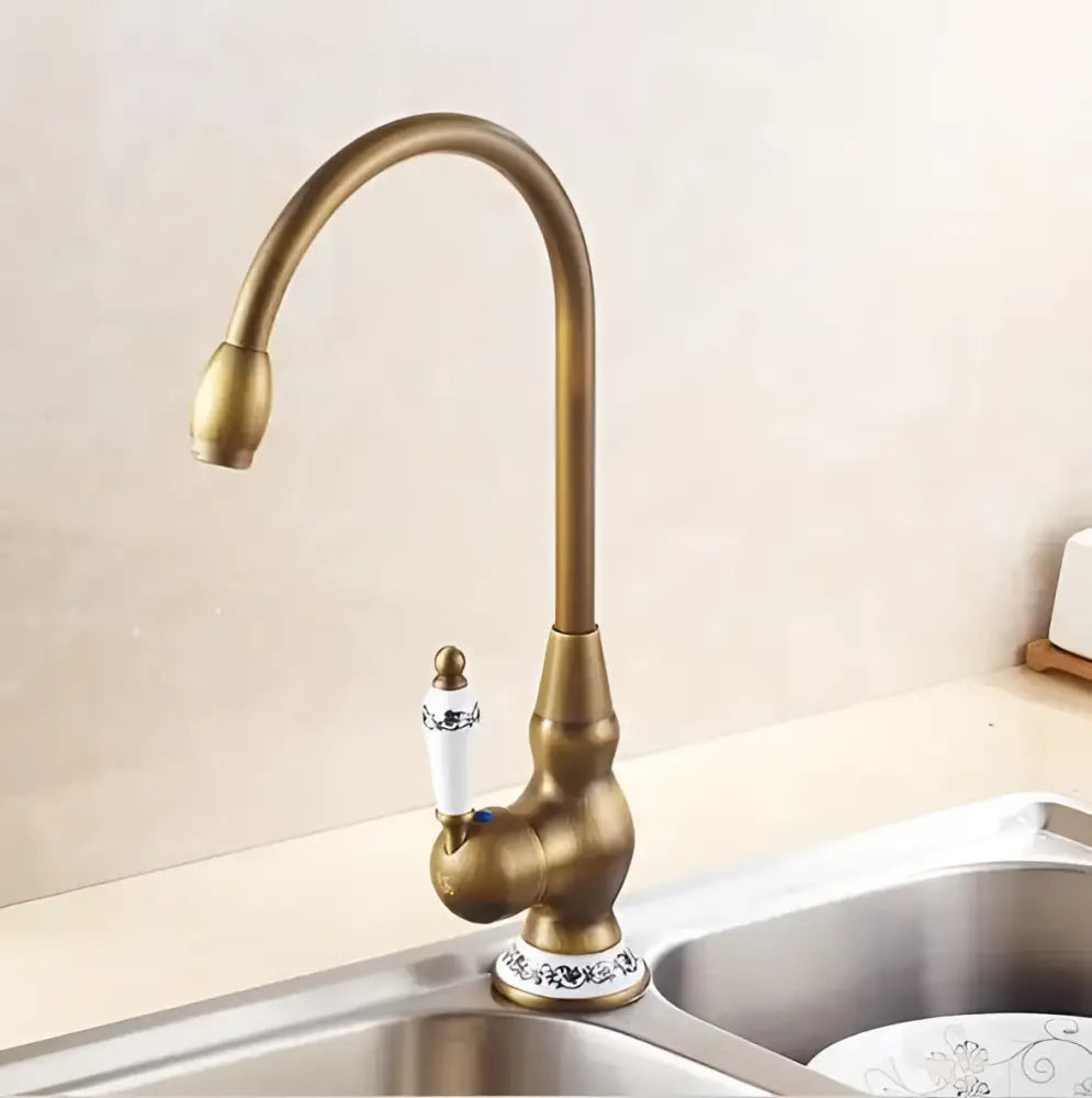 DecorBites™ Antique Brass Porcelain Basin Mixer Hot Cold Tap - 360 Degree Swivel Kitchen Faucet
