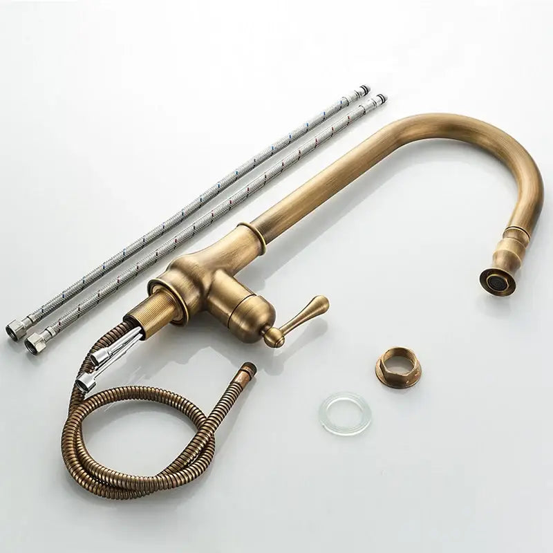 DecorBites™ Antique Brass Pull Out Kitchen Faucet with Stream Sprayer Head