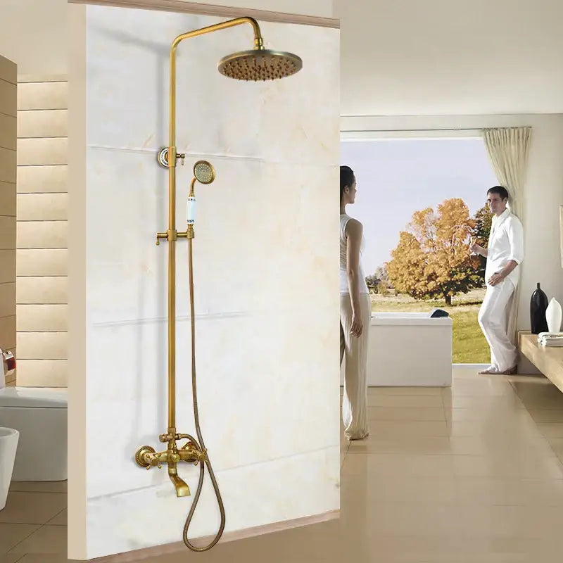 DecorBites™ Antique Brass Rainfall Shower Faucet Set with 2 Functions