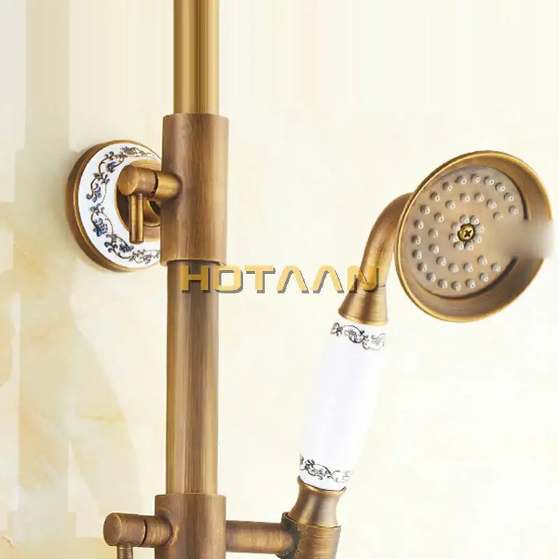 DecorBites™ Antique Brass Rainfall Shower Faucet Set with Hand Shower