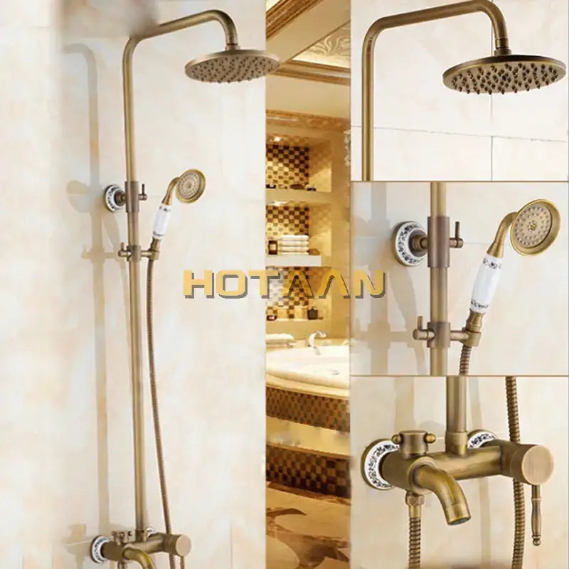 DecorBites™ Antique Brass Rainfall Shower Faucet Set with Hand Shower