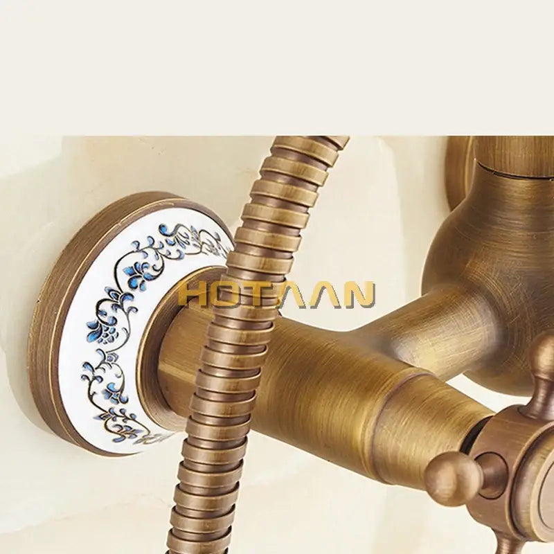 DecorBites™ Antique Brass Rainfall Shower Faucet Set with Hand Shower