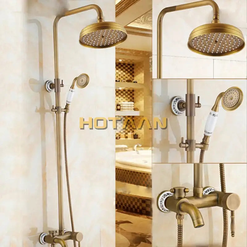 DecorBites™ Antique Brass Rainfall Shower Faucet Set with Hand Shower
