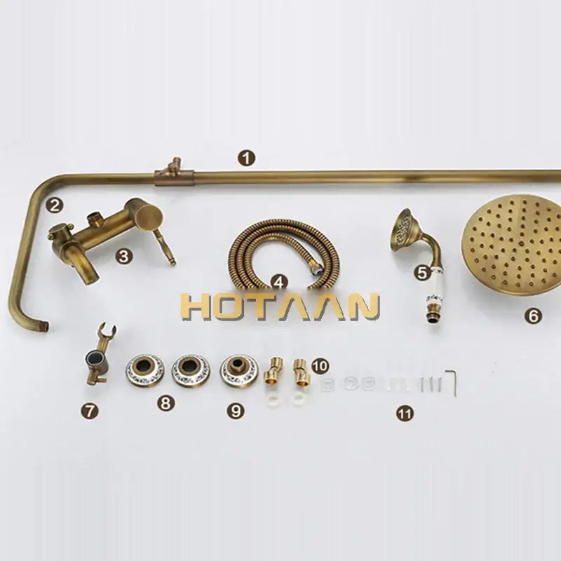DecorBites™ Antique Brass Rainfall Shower Faucet Set with Hand Shower