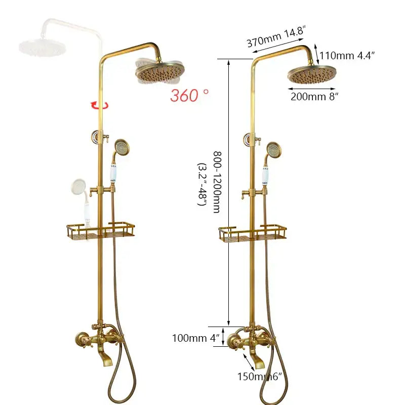 DecorBites™ Antique Brass Rainfall Shower Faucet Set with Handshower and Shelf