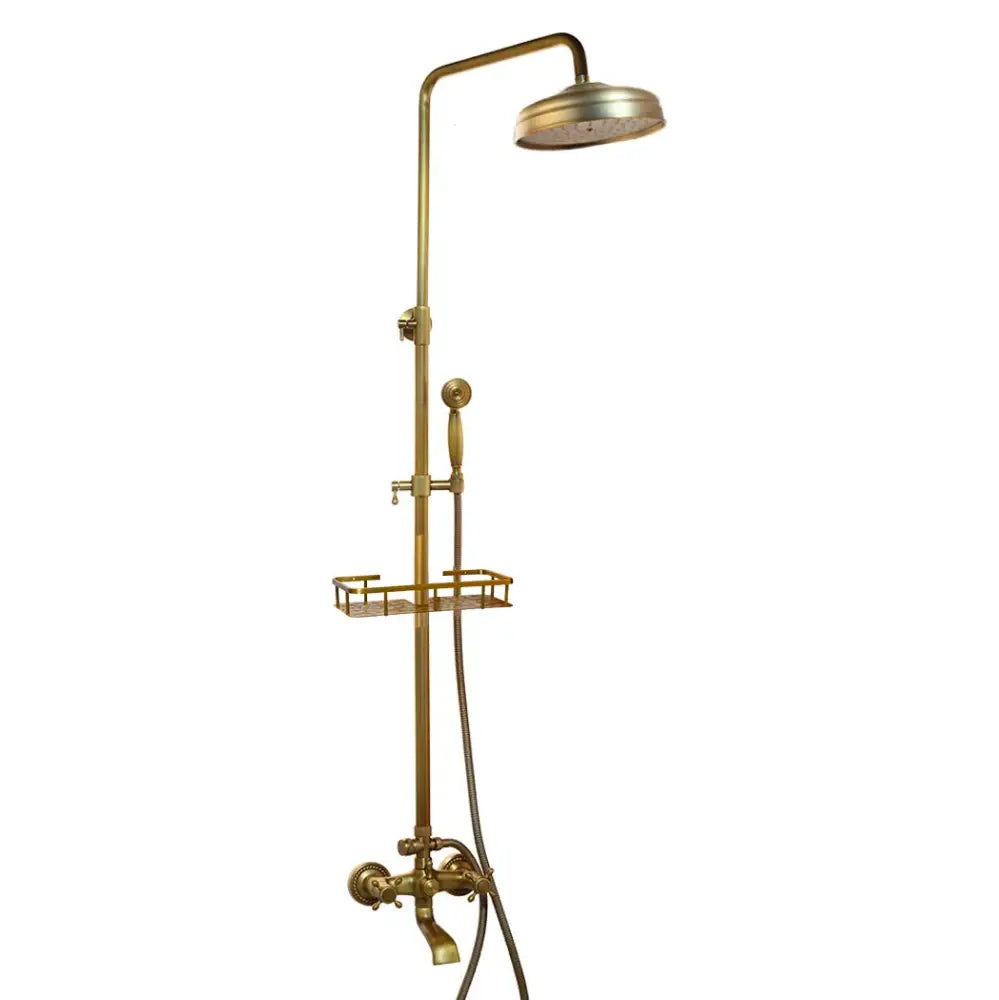 DecorBites™ Antique Brass Rainfall Shower Faucet Set with Handshower and Shelf