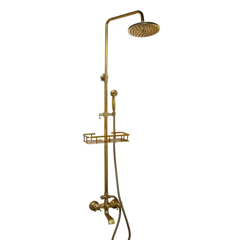 DecorBites™ Antique Brass Rainfall Shower Faucet Set with Handshower and Shelf