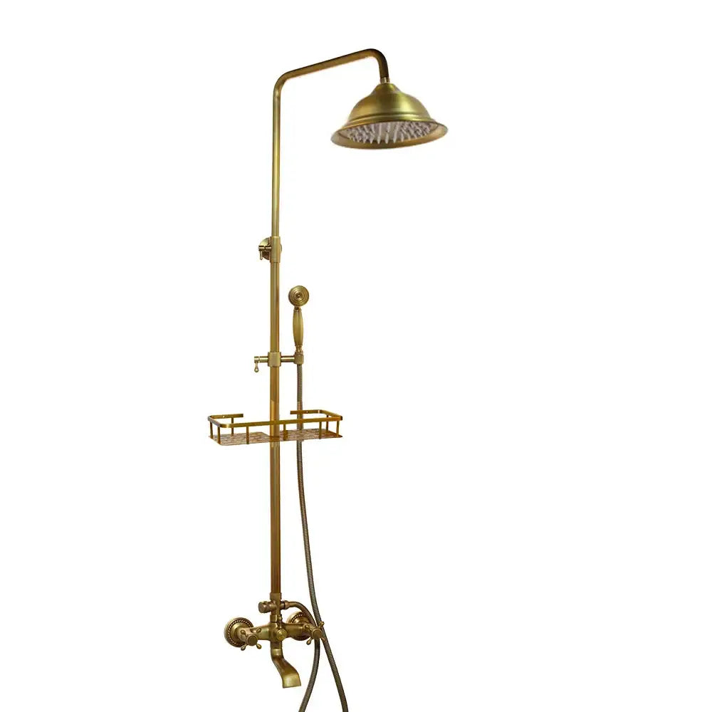 DecorBites™ Antique Brass Rainfall Shower Faucet Set with Handshower and Shelf