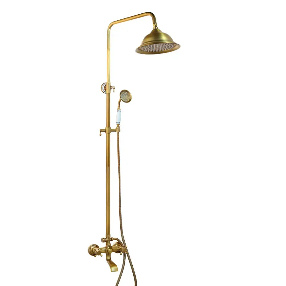 DecorBites™ Antique Brass Rainfall Shower Faucet Set with Handshower and Shelf