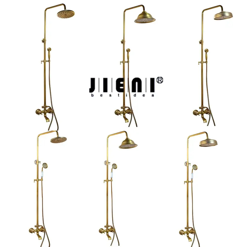 DecorBites™ Antique Brass Rainfall Shower Faucet Set with Handshower and Shelf