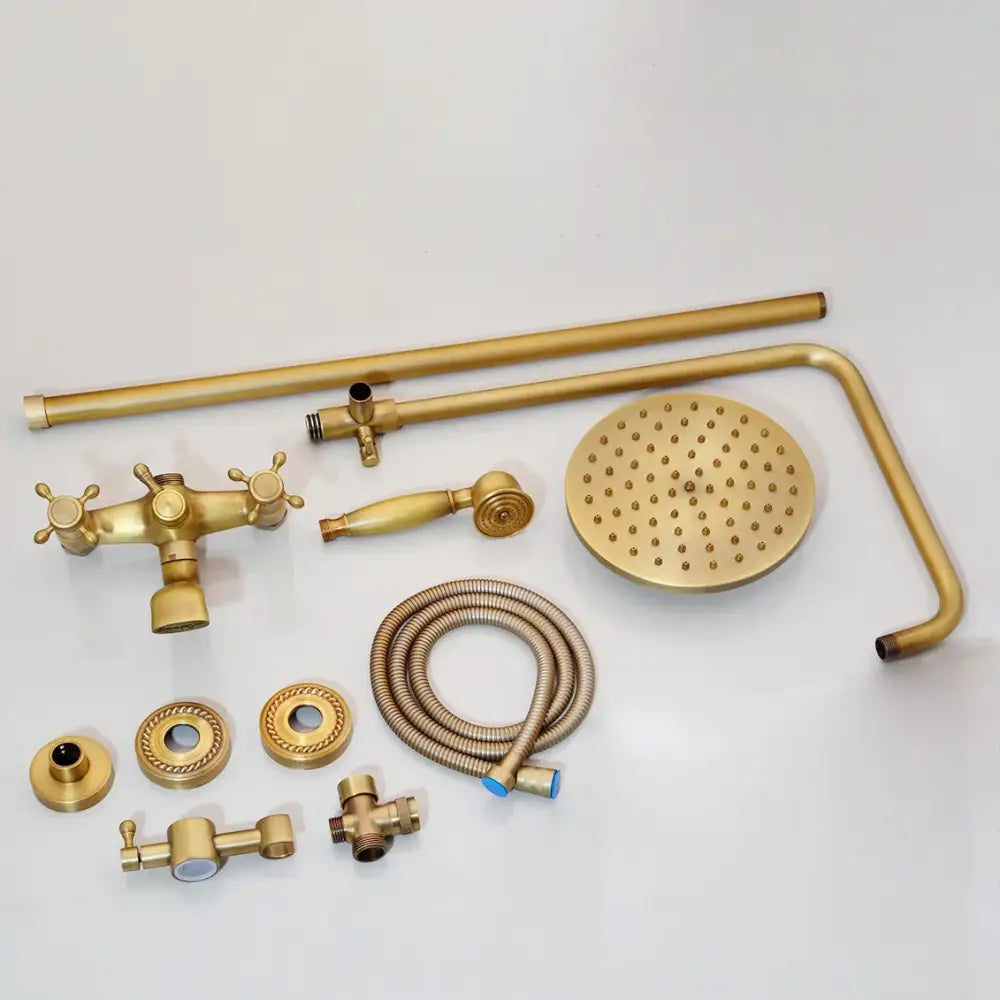 DecorBites™ Antique Brass Rainfall Shower Faucet Set with Handshower and Shelf