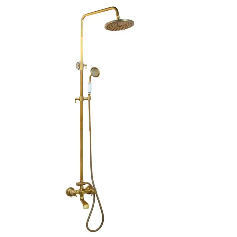 DecorBites™ Antique Brass Rainfall Shower Faucet Set with Handshower and Shelf