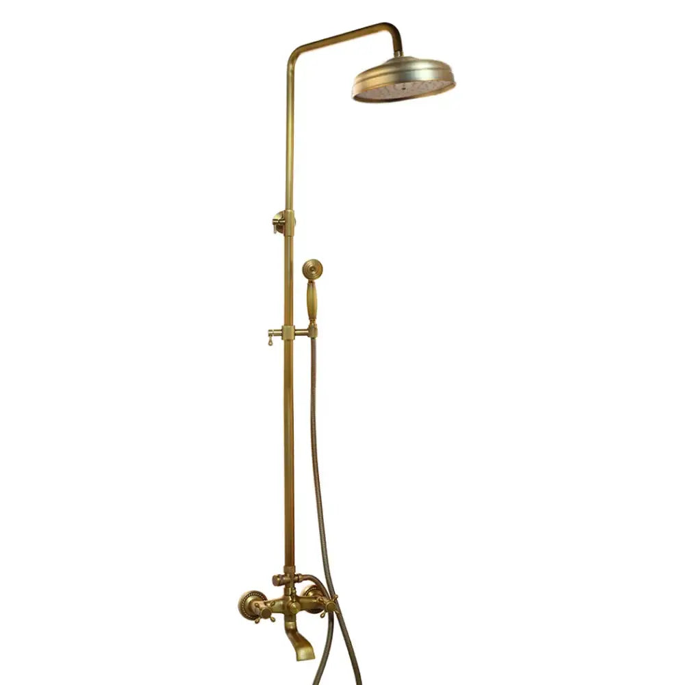 DecorBites™ Antique Brass Rainfall Shower Faucet Set with Handshower and Shelf