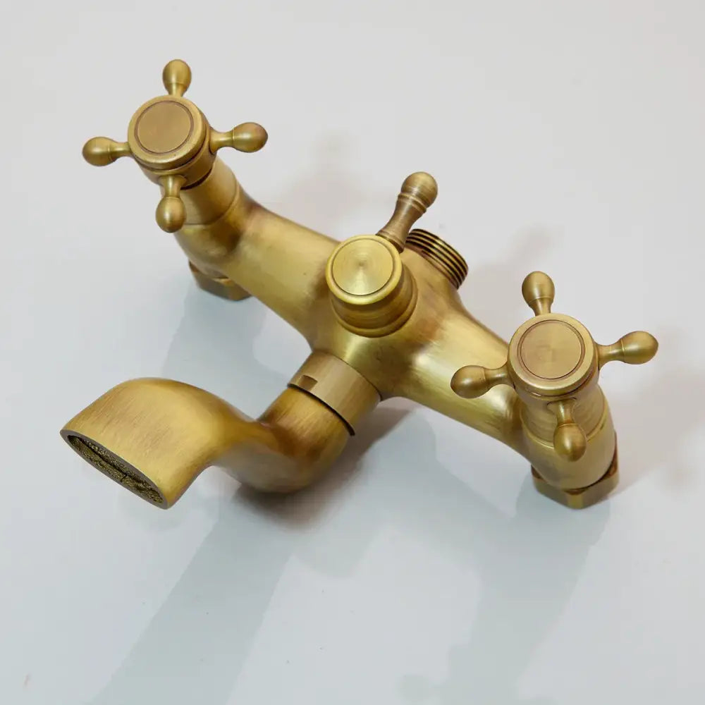 DecorBites™ Antique Brass Rainfall Shower Faucet Set with Handshower and Shelf