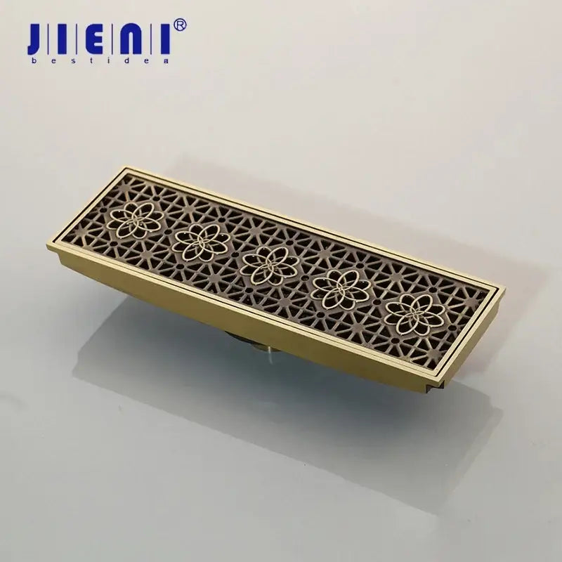 DecorBites™ Antique Brass Rectangle Bathroom Floor Drain Strainer - Deodorization Linear Design