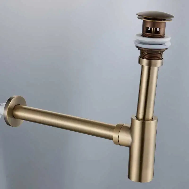 DecorBites™ Antique Brass Round Siphon P-Trap Bathroom Vanity Basin Pop-Up Drain