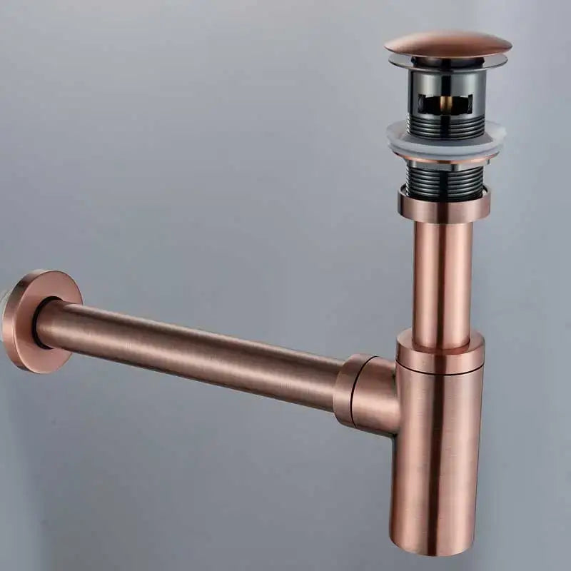 DecorBites™ Antique Brass Round Siphon P-Trap Bathroom Vanity Basin Pop-Up Drain