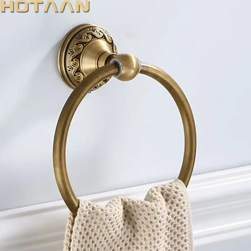DecorBites™ Antique Brass Round Towel Ring for Elegant Bathroom - Wall Mounted Classic Design