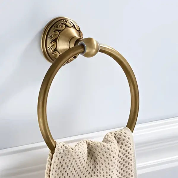DecorBites™ Antique Brass Round Towel Ring for Elegant Bathroom - Wall Mounted Classic Design