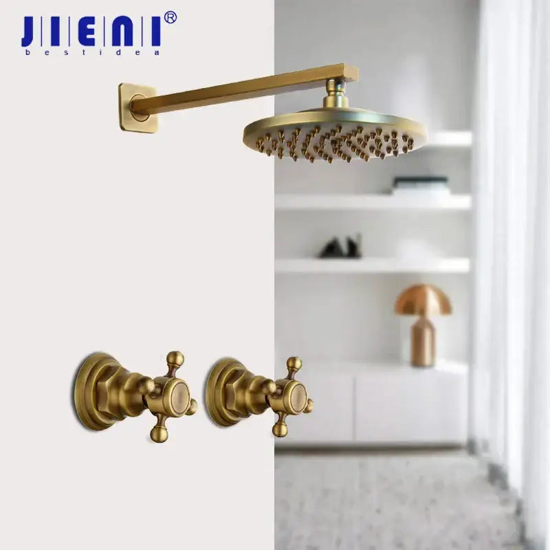 DecorBites™ طقم صنبور دش مطري مثبت على الحائط من النحاس العتيق بمسكتين