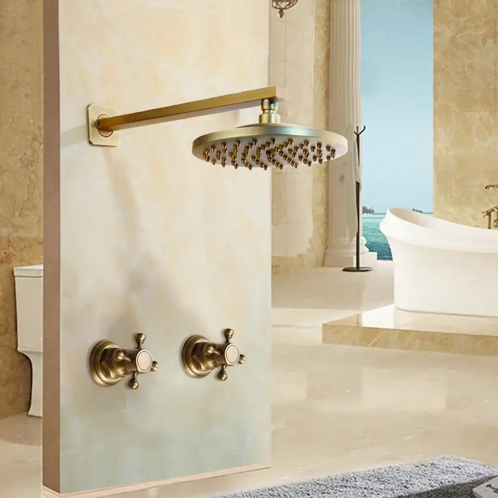 DecorBites™ طقم صنبور دش مطري مثبت على الحائط من النحاس العتيق بمسكتين