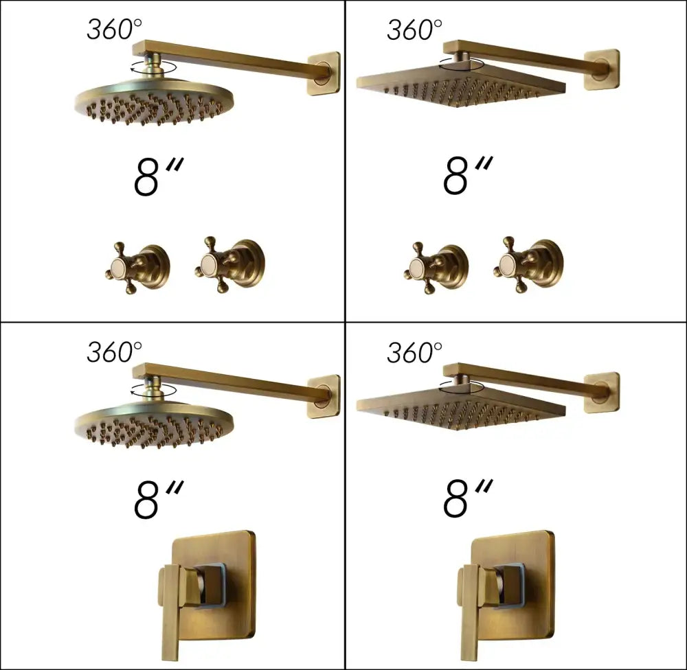 DecorBites™ طقم صنبور دش مطري مثبت على الحائط من النحاس العتيق بمسكتين