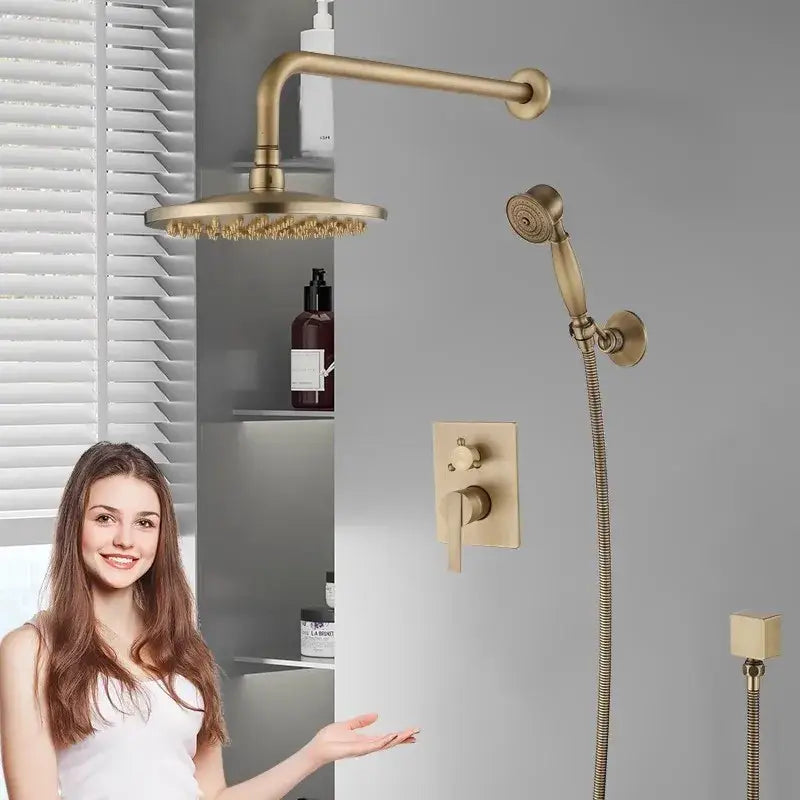 مجموعة خلاط دش نحاسي عتيق DecorBites™ برأس دائري 10 بوصة - طقم حمام مثبت على الحائط