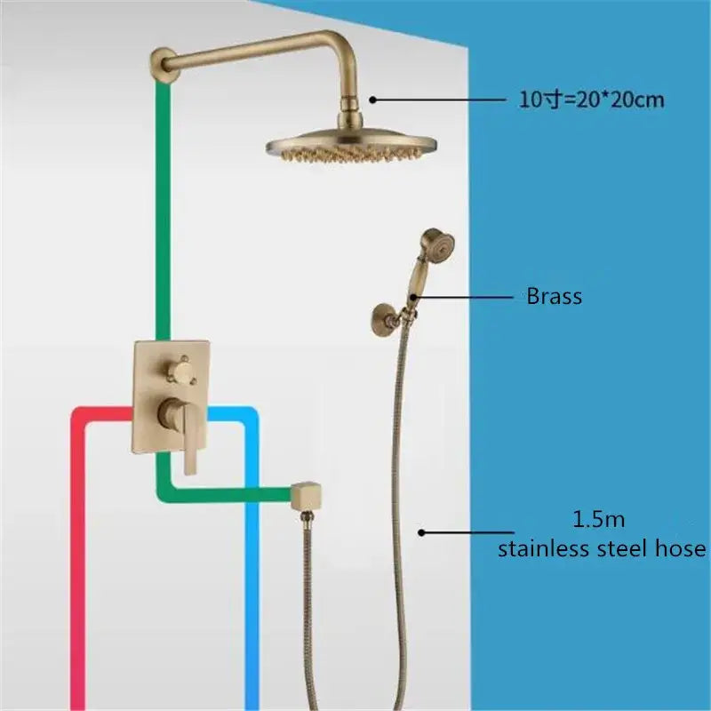 مجموعة خلاط دش نحاسي عتيق DecorBites™ برأس دائري 10 بوصة - طقم حمام مثبت على الحائط