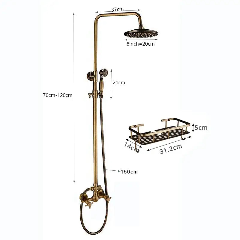 DecorBites™ Antique Brass Shower Faucet Set with 8'' Rainfall Head & Swivel Spray