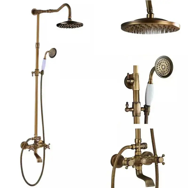 DecorBites™ Antique Brass Shower Faucet Set with Handheld Shower- 8" Rainfall Head