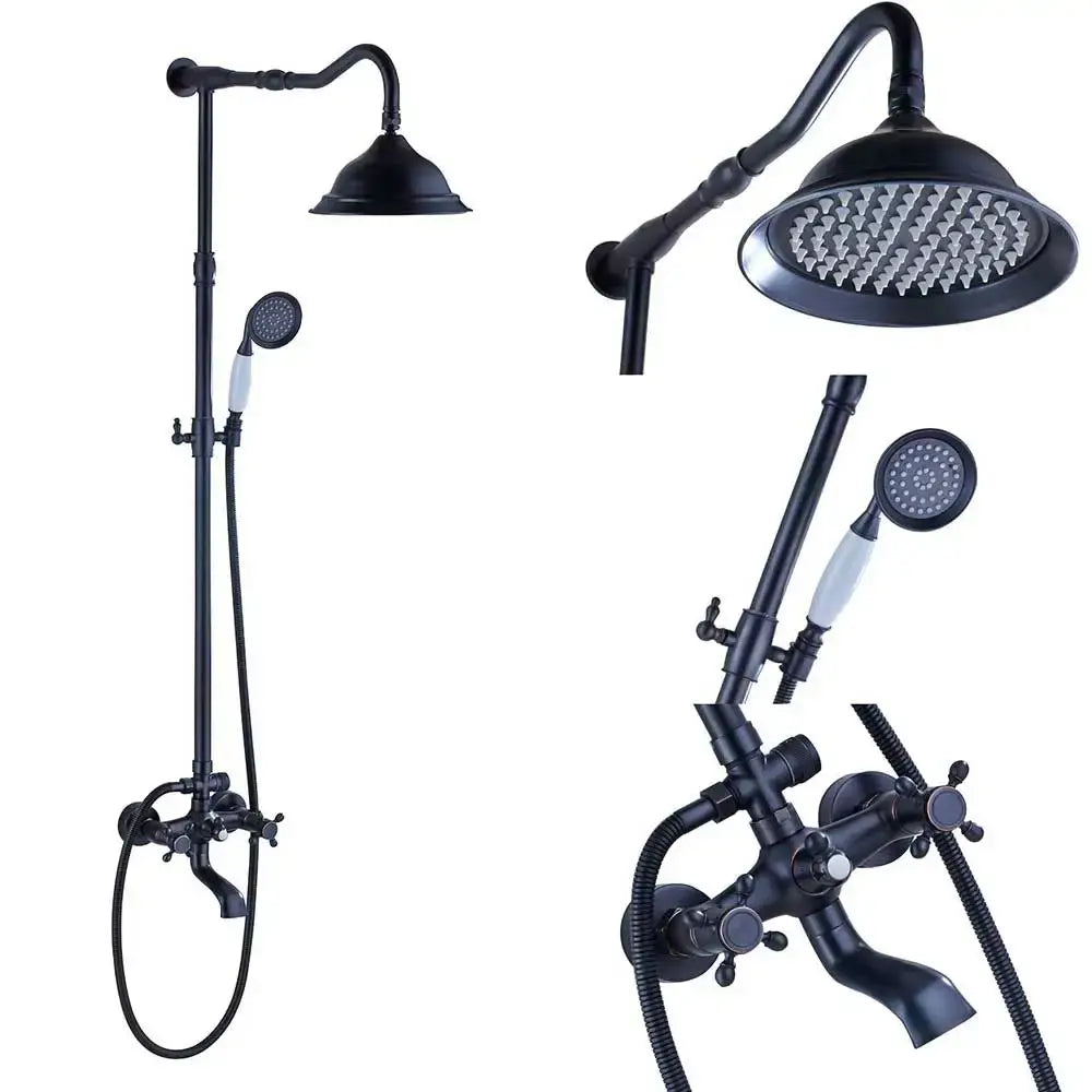 DecorBites™ Antique Brass Shower Faucet Set with Handheld Shower- 8" Rainfall Head
