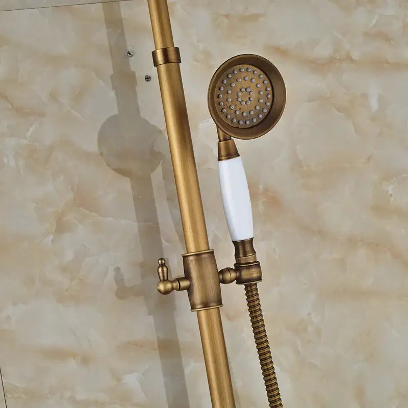 DecorBites™ Antique Brass Shower Faucet Set with Handheld Shower- 8" Rainfall Head