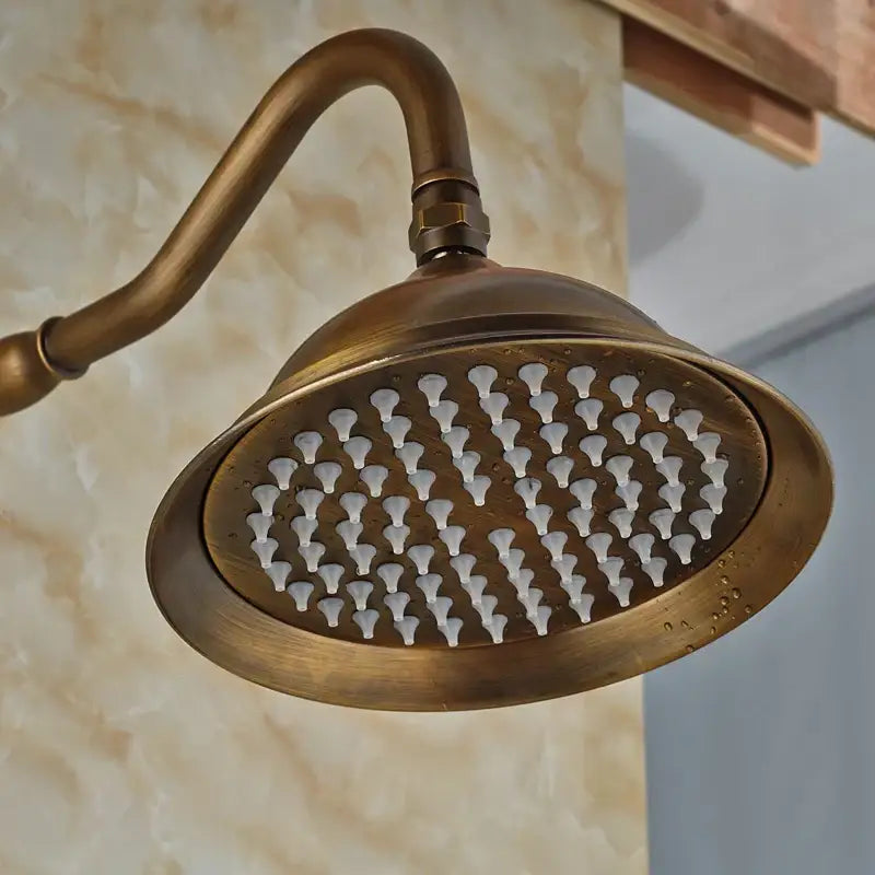 DecorBites™ Antique Brass Shower Faucet Set with Handheld Shower- 8" Rainfall Head