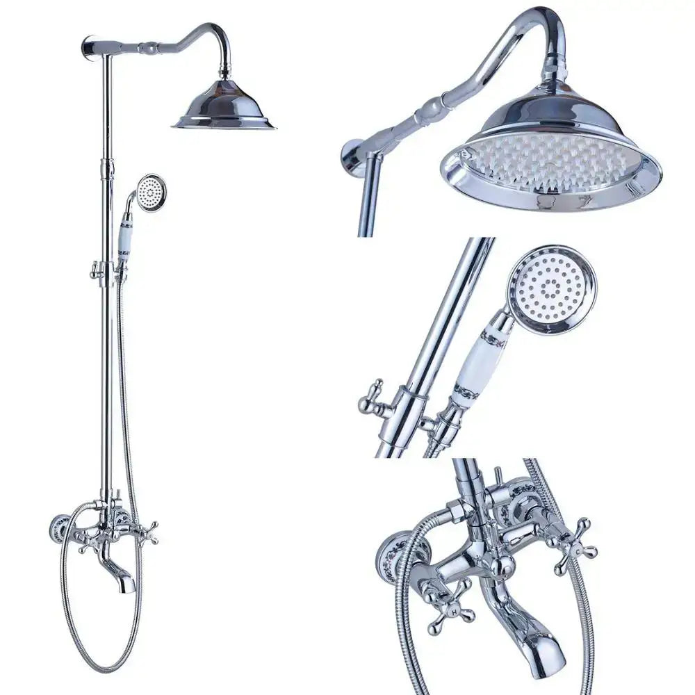 DecorBites™ Antique Brass Shower Faucet Set with Handheld Shower- 8" Rainfall Head