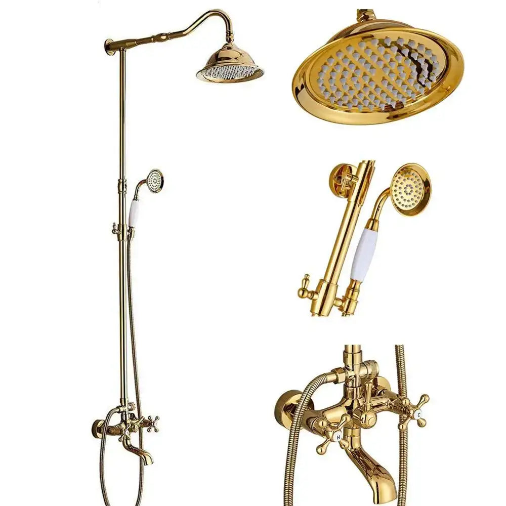 DecorBites™ Antique Brass Shower Faucet Set with Handheld Shower- 8" Rainfall Head