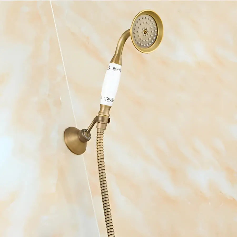 DecorBites™ Antique Brass Shower Faucet Set with Rain Head, Hand Shower, Hose & Valve