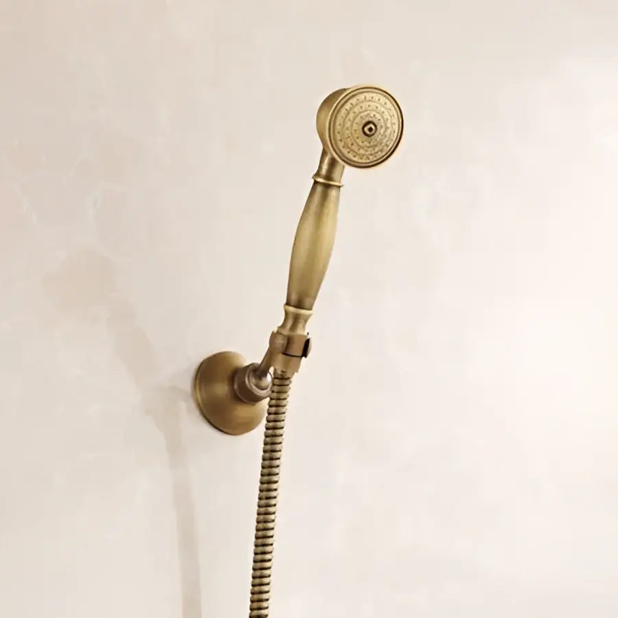 DecorBites™ Antique Brass Shower Faucet Set with Rain Head, Hand Shower, Hose & Valve