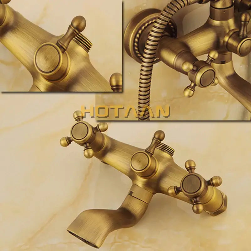 DecorBites™ Antique Brass Shower Faucet Set with Rainfall Shower Head and Hand Shower