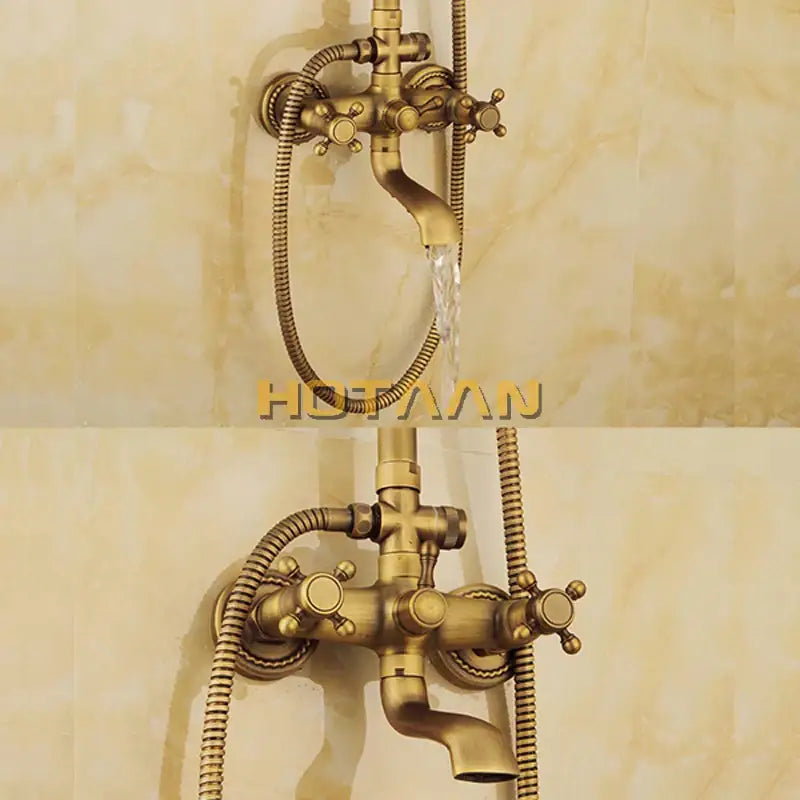 DecorBites™ Antique Brass Shower Faucet Set with Rainfall Shower Head and Hand Shower