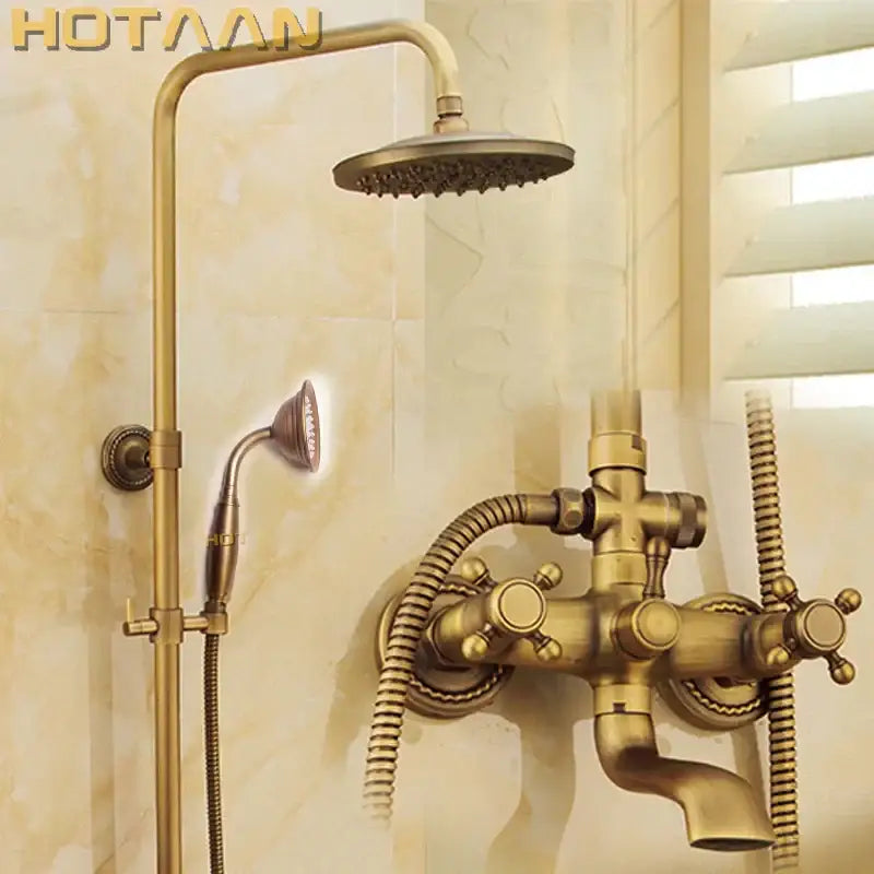 DecorBites™ Antique Brass Shower Faucet Set with Rainfall Shower Head and Hand Shower